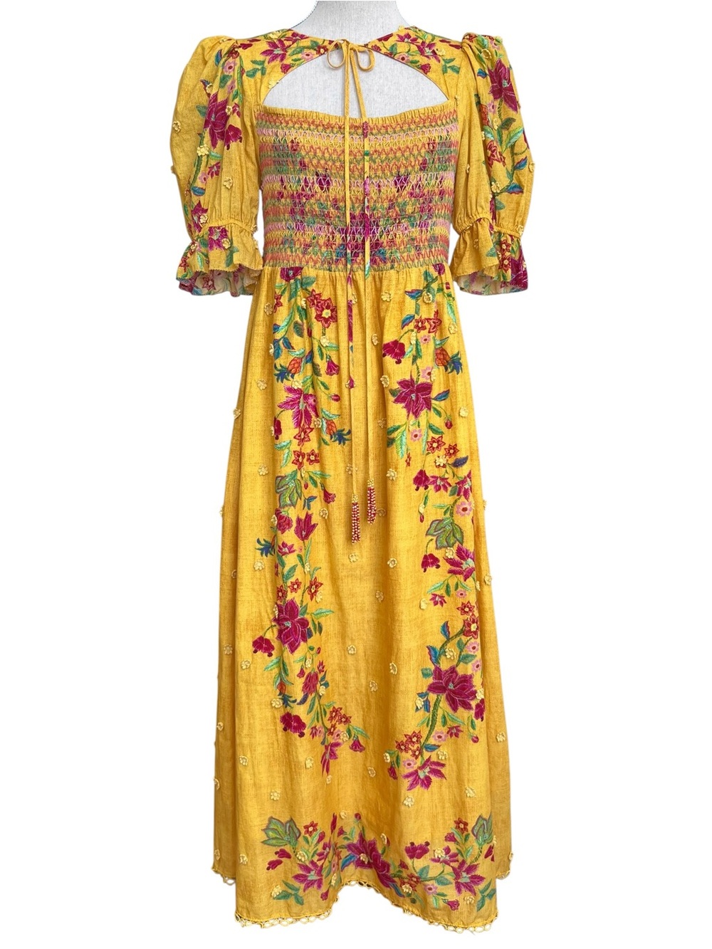 Farm Rio Flower Dream Cotton Maxi Dress Yellow and Pink Floral Size Medium